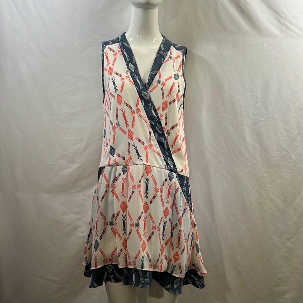 EUC CHARLES HENRY Mock Wrap Ivory Aztec Tank Dress Size 4